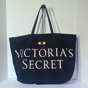 Victoria's Secret Large Black w/ Pink Logo Tote Bag with Black Interior